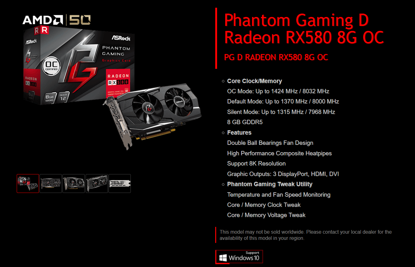 بطاقة رسوميات Asrock Phantom Gaming D Radeon Rx580 8gb Oc